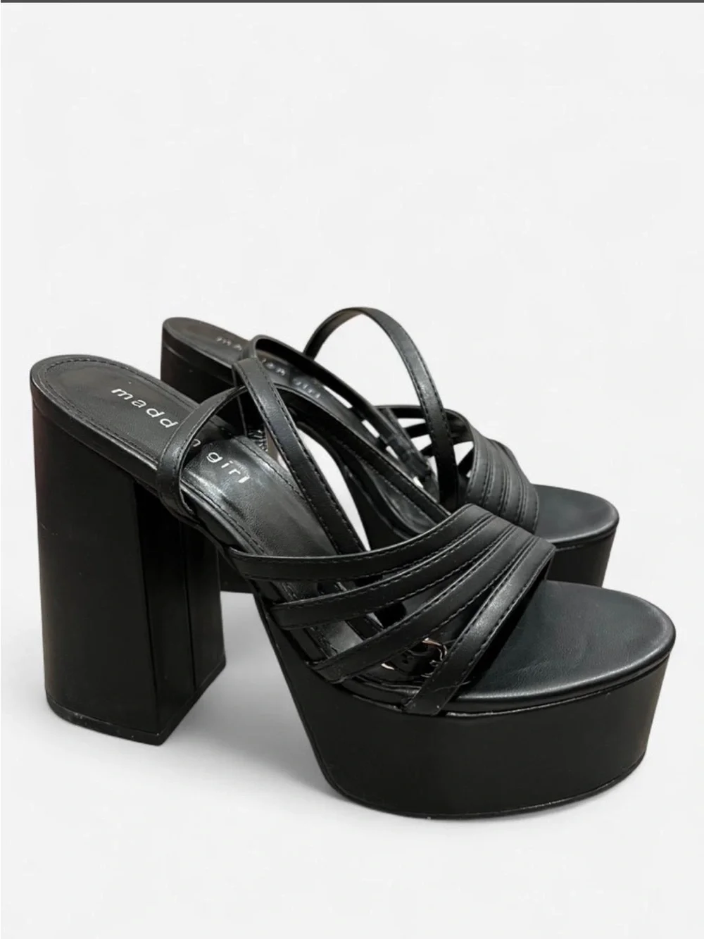 Madden Girl Black Strappy Platform Block Chunky Heels